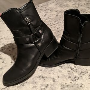 Black Leather Moto Booties